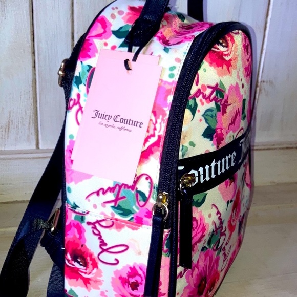 Juicy Couture Backpack Bag Pick Ur Petal Pink Floral Purse Black White New - Picture 2 of 9